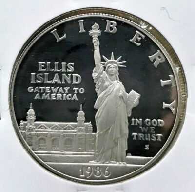 1986 Ellis Island Statue of Liberty Silver Dollar and Clad Half