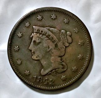 1842 Large Date Braided Hair Liberty Head Large Cent - VF