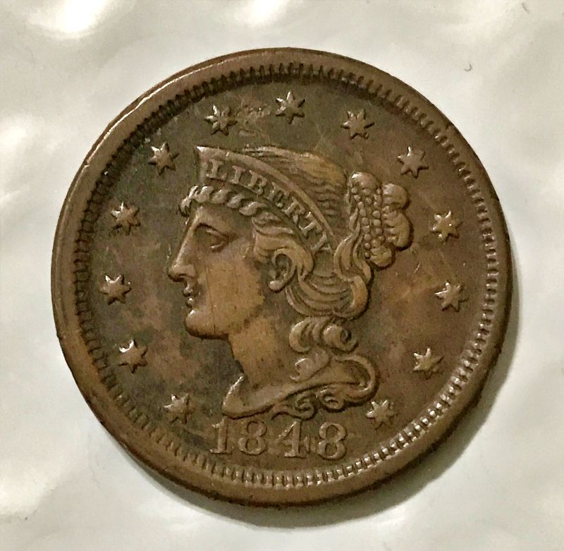 1848 Braided Hair Liberty Head Large Cent - XF Details