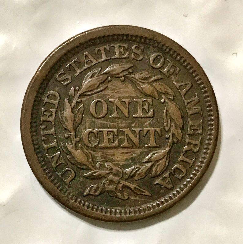 1848 Braided Hair Liberty Head Large Cent - XF Details - Image 2