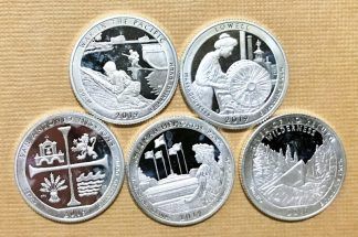 Set of 5 2019-S America the Beautiful .999 Silver Quarters.