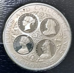 1976 Turks and Caicos Silver 20 Crowns