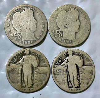 4) Vintage Silver Quarters - 1900-S, 1910-D, 1925, 1927