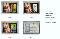 Cy Young Elemetal T-206 Baseball Greats 1oz .999 Silver Bar - Mint Sealed