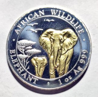 2015 Somalia Elephant African Wildlife 1 oz Silver .9999 (Gold Gilded)