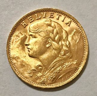 Swiss 20 Franc Helvetia Gold Coin - Random Dates 1897-1949