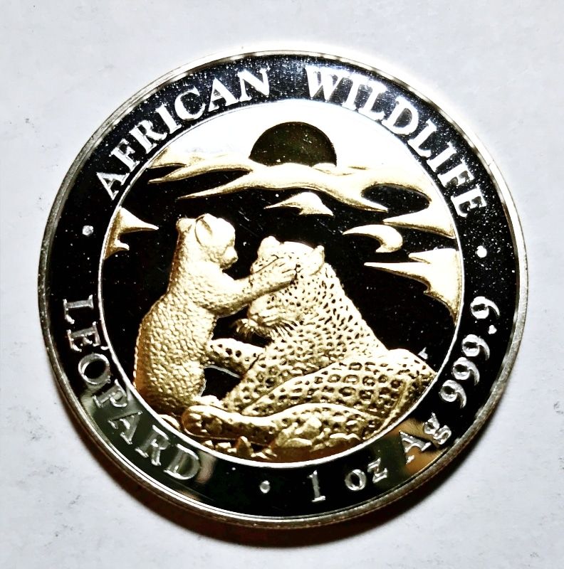 2019 Somalia 1 oz .9999 Gold Glided African Wildlife Leopard