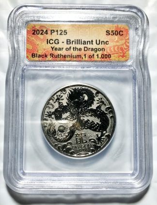 2024 Perth Mint Dragon 1/2ozt .9999 Silver Black Ruthenium ICG BU Limited 1/1000