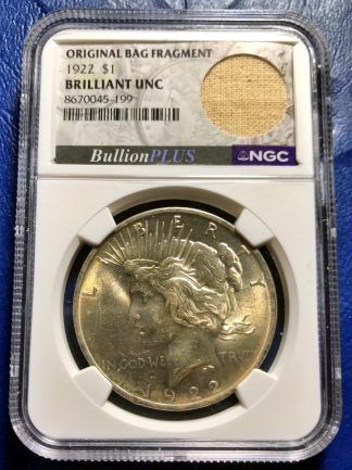 1922 Original Bag Fragment Peace Dollar NGC Brilliant Uncirculated